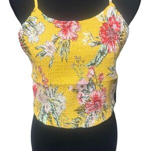 Yellow Crop Camisole with Smocked Design and Floral Print